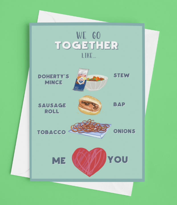 
            
                Load image into Gallery viewer, &amp;#39;We Go Together Like...&amp;#39; Valentines Day card by Derry Nice Things
            
        