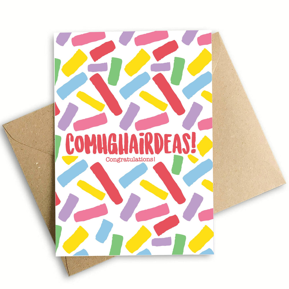 'Comhghairdeas' Confetti Congratulations Card by Prints of Ireland