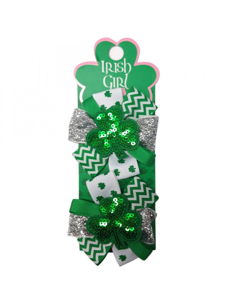 
            
                Load image into Gallery viewer, Green/ White 2 Pack St. Patrick&amp;#39;s Day Shamrock Hair Bow
            
        